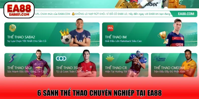 6 sảnh thể thao chuyên nghiệp tại EA88