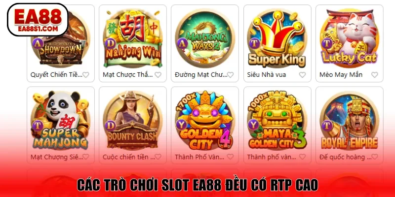 Các trò chơi slot EA88 đều có RTP cao
