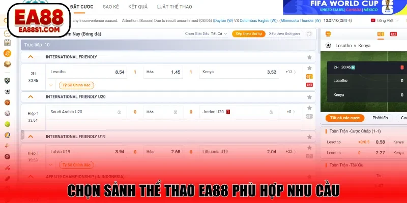 Chọn sảnh thể thao EA88 phù hợp nhu cầu