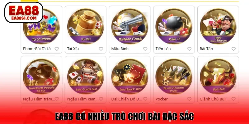 EA88 có nhiều trò chơi bài đặc sắc